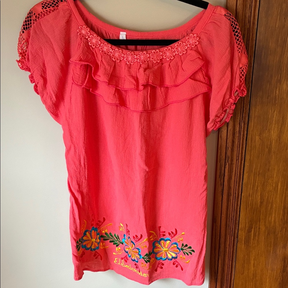 Embroidered Pink Top with Floral Design